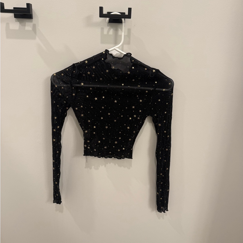 SHEIN Black and Gold Starry Long Sleeve Blouse
